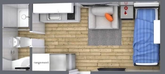 Plan vue de haut studio 14m²